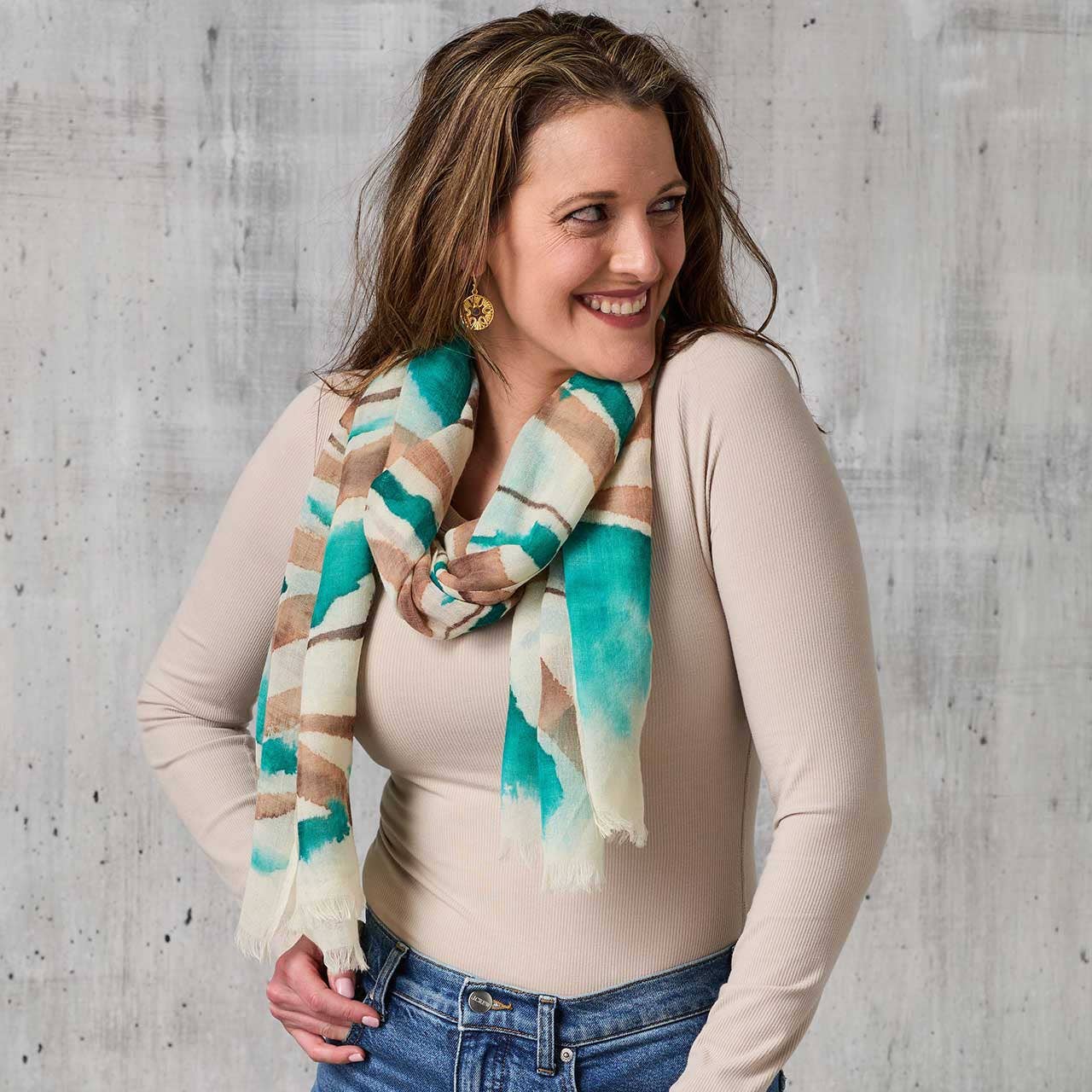 Teal Meadow Hand-Painted Scarf