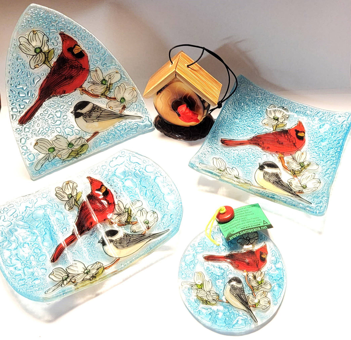 Cardinal With Chickadee Recycled Glass Ornament