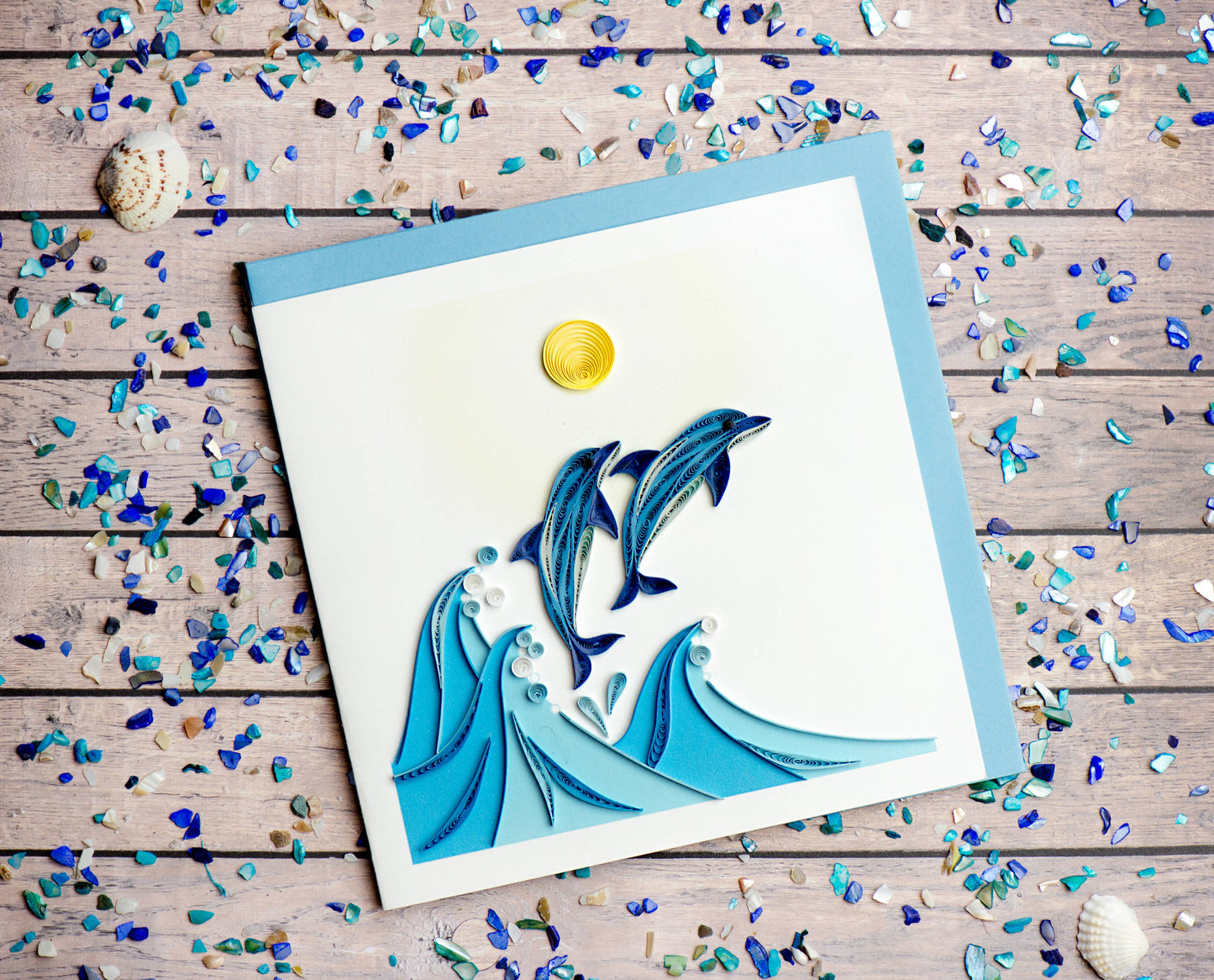 Quilled Jumping Dolphins Greeting Card