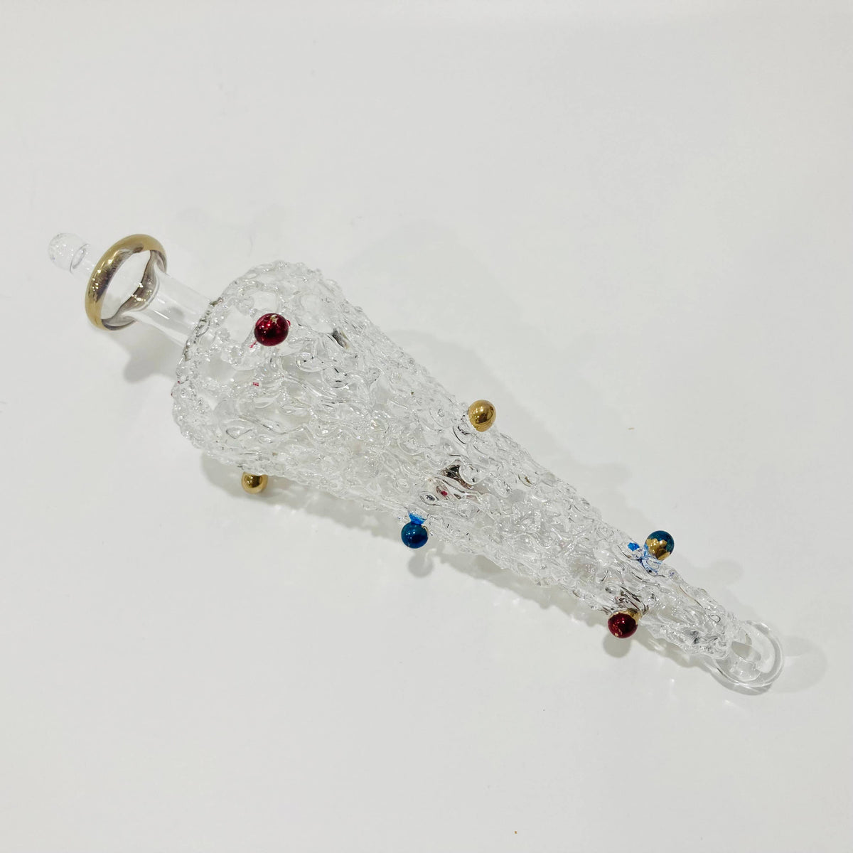 Blown Glass Ornament - Pine Tree White