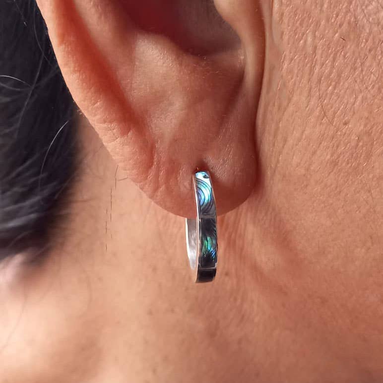 Abalone Inlay Huggies - Brass