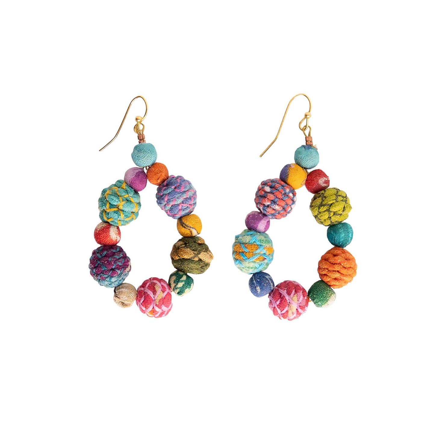 Threaded Kantha Teardrop Earrings