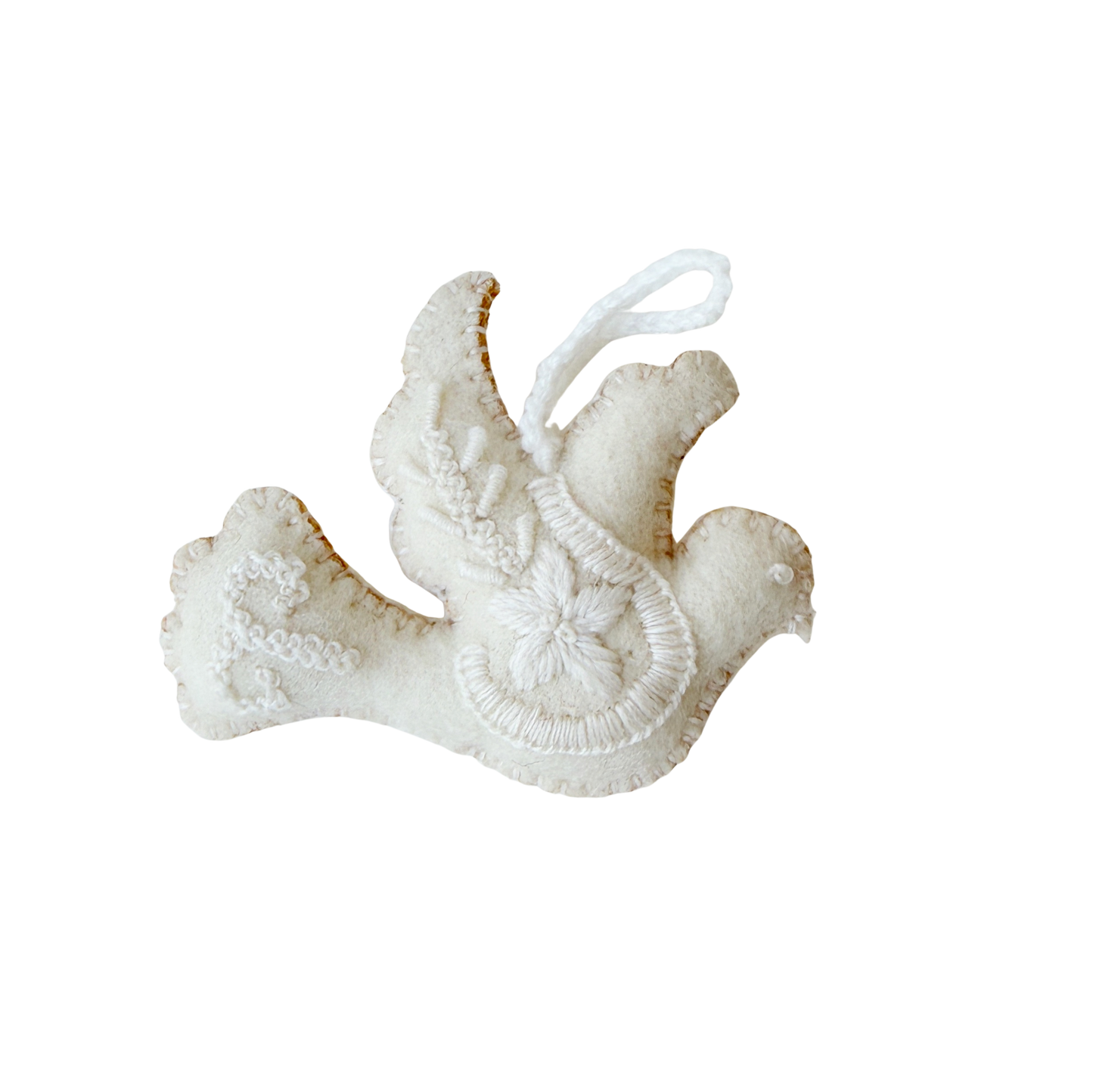 White Dove Embroidered Wool Ornament