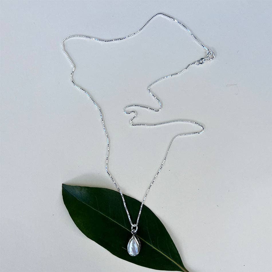 Mother-of-Pearl Teardrop Filigree Necklace - Sterling Silver
