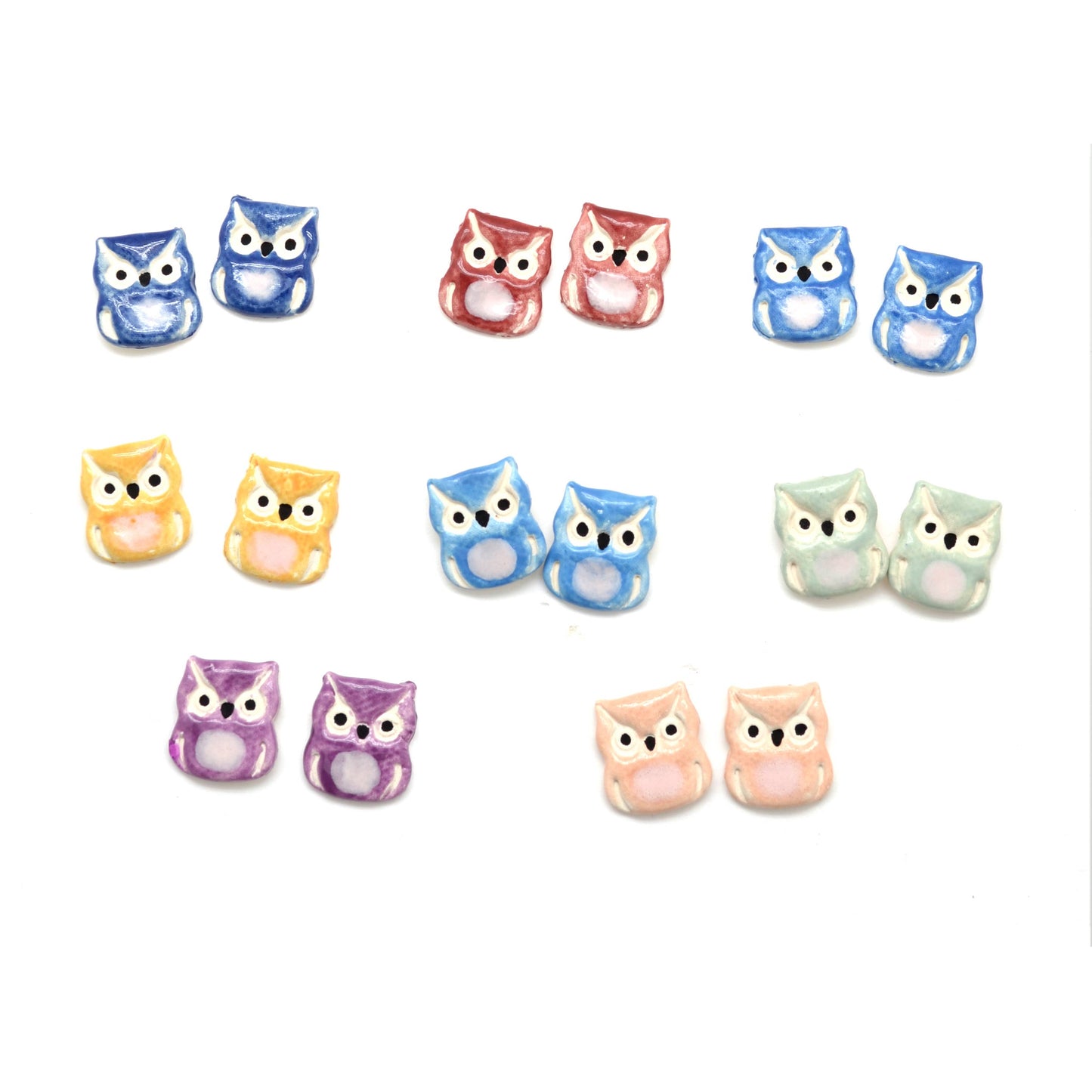Ceramic Owl Stud Earrings - Assorted