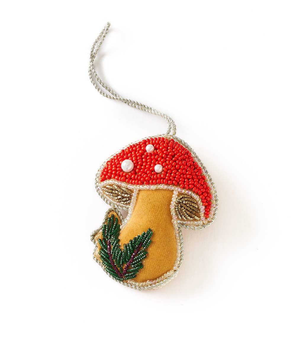 Larissa Plush Mushroom Beaded Felt Ornament