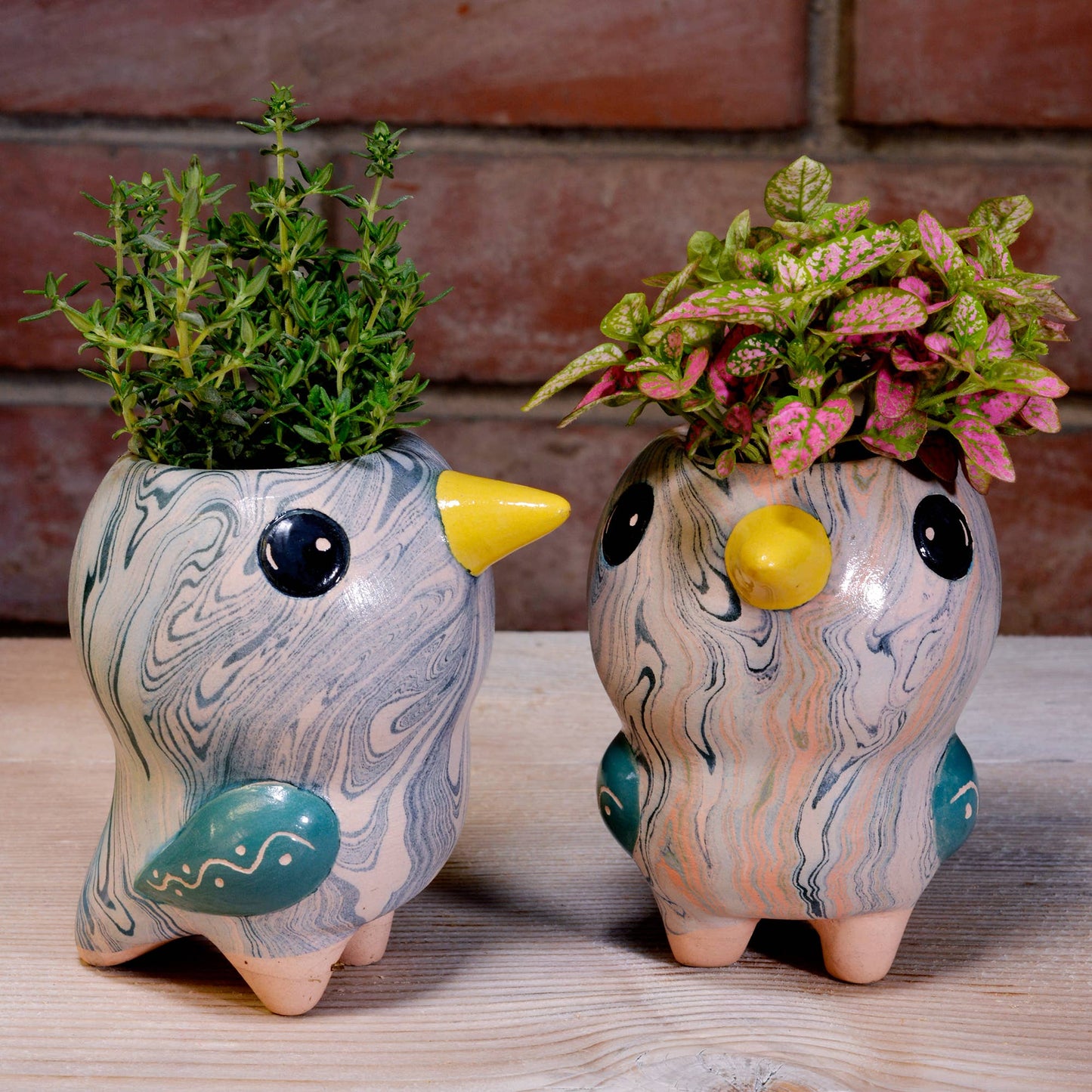 Marble Glazed Ceramic Plant Pot - Bird/Pio