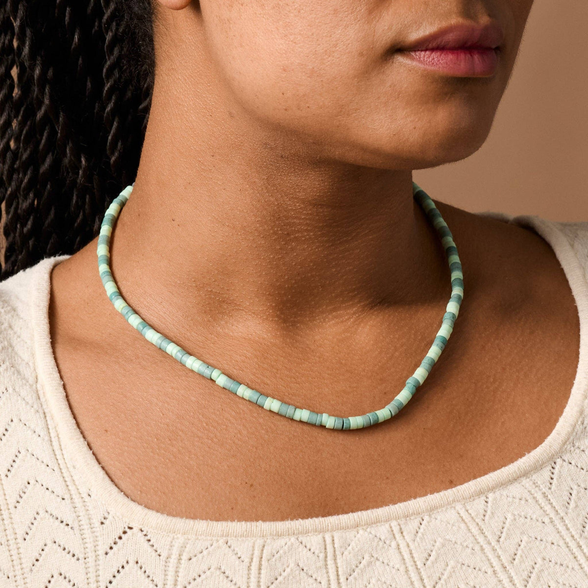 Dara Bone Bead Necklace - Light+Dark Green