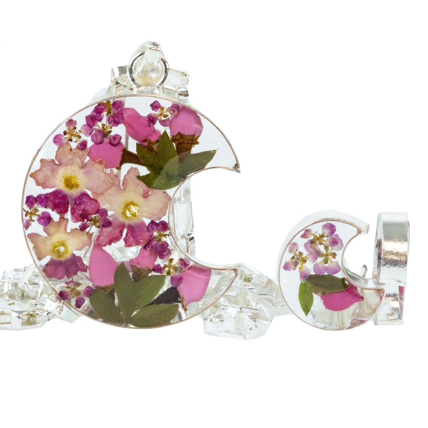 Pressed Flower Crescent Stud Earrings - Assorted