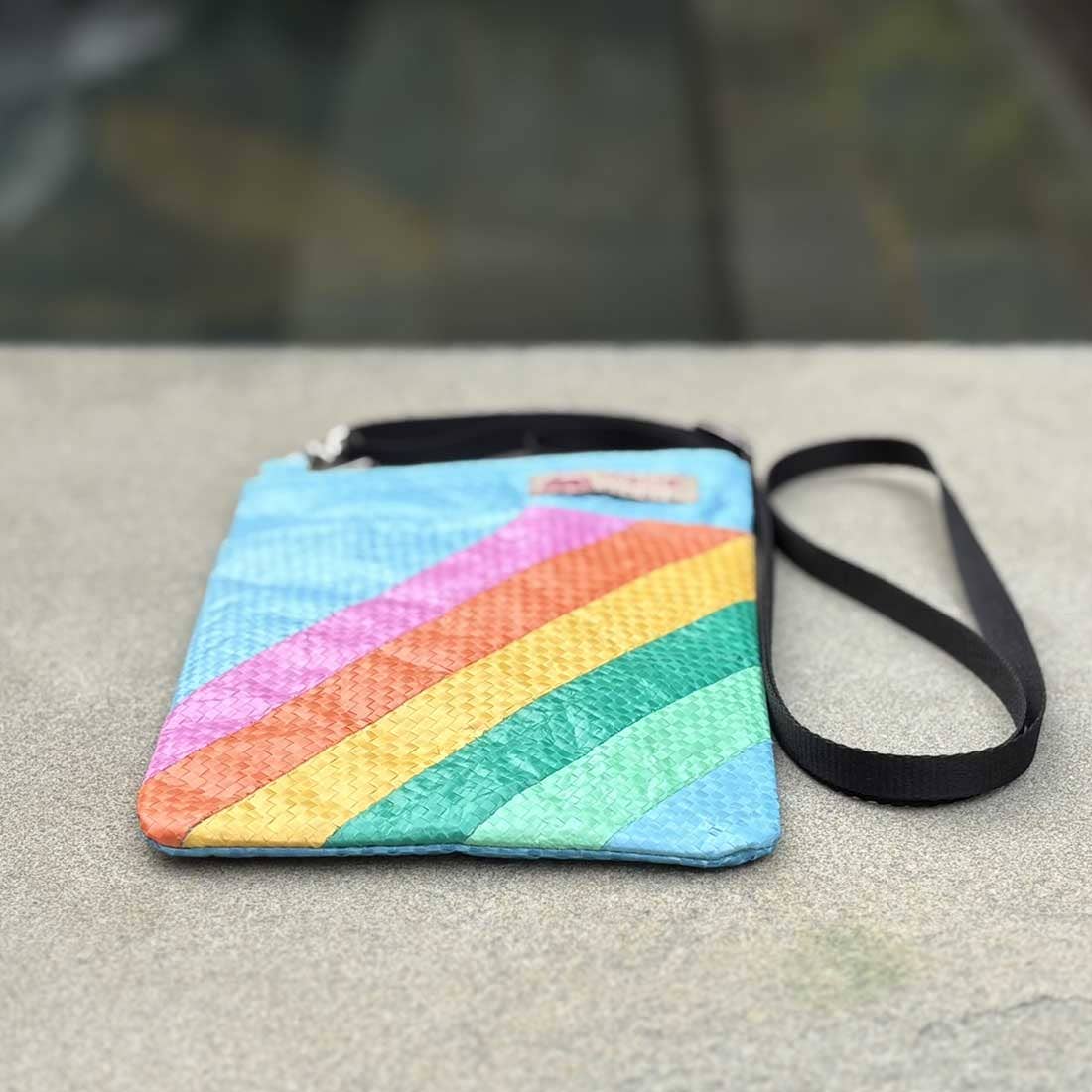 Mini Recycled Phone Crossbody Bag - Rainbow Stripes