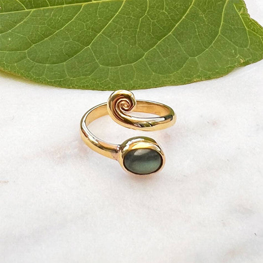 Labradorite Spiral Adjustable Ring- Brass