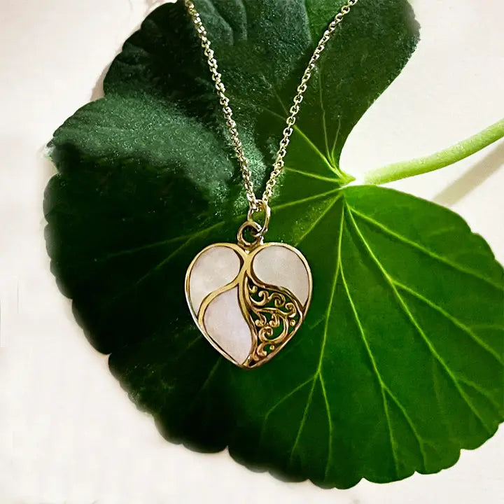 Mother of Pearl Heart Necklace - Brass