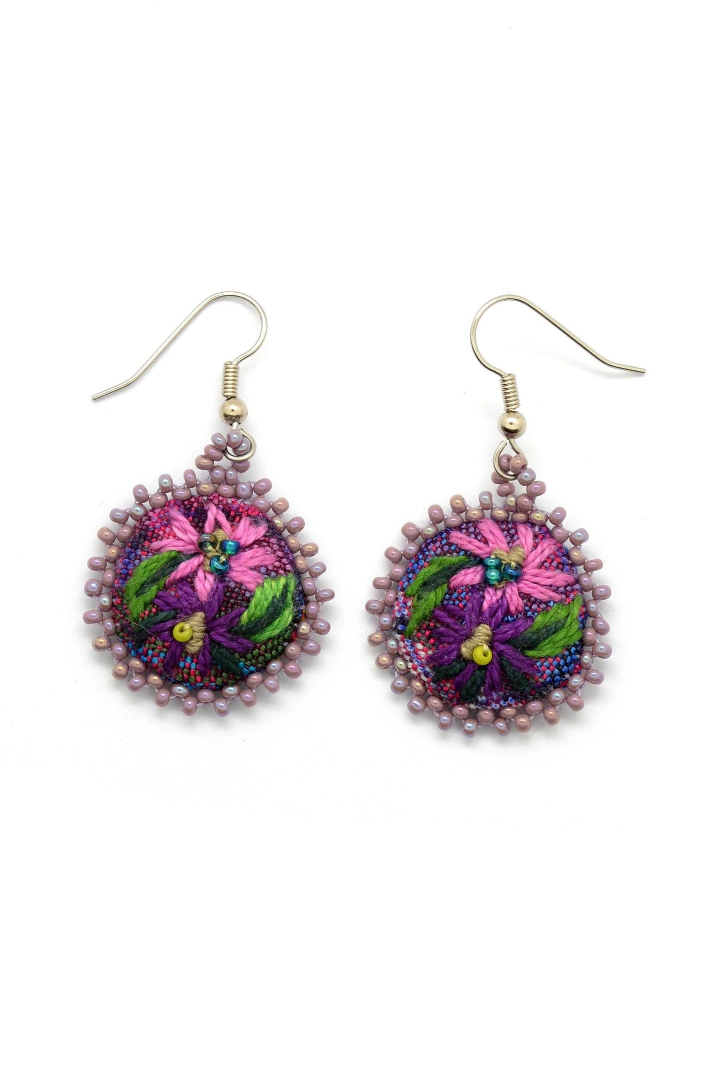 Embroidered & Beaded Flower Earrings - Assorted