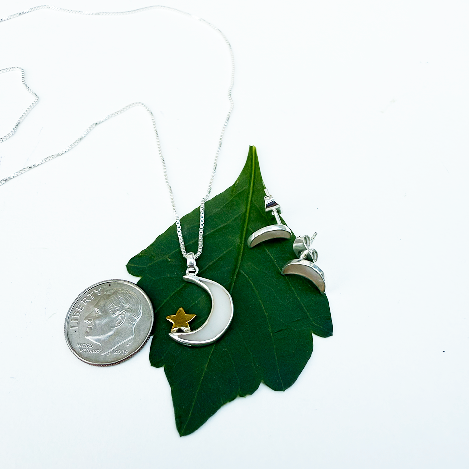 Mother-of-Pearl Moon And Star Necklace - Sterling Silver