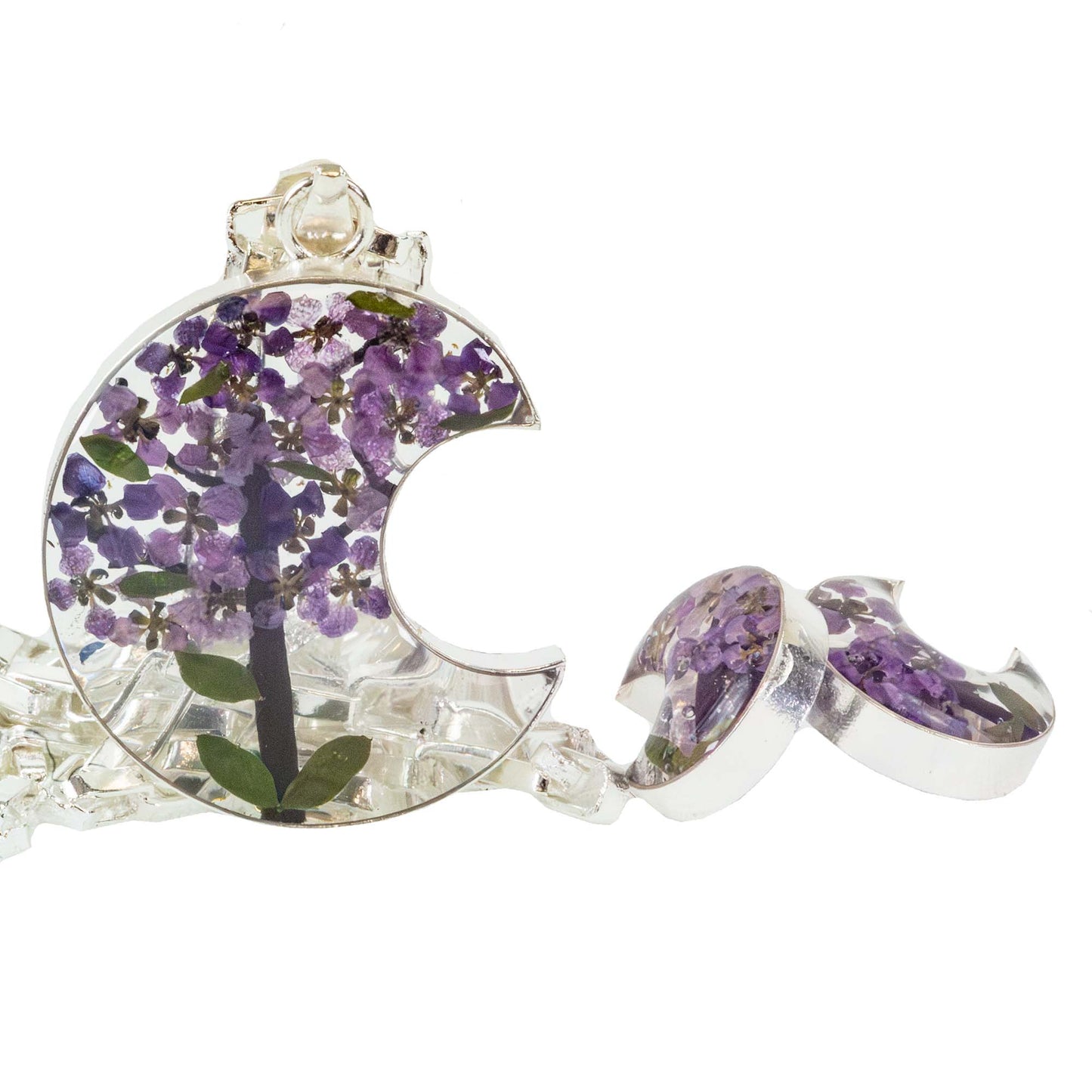 Pressed Flower Crescent Stud Earrings - Assorted