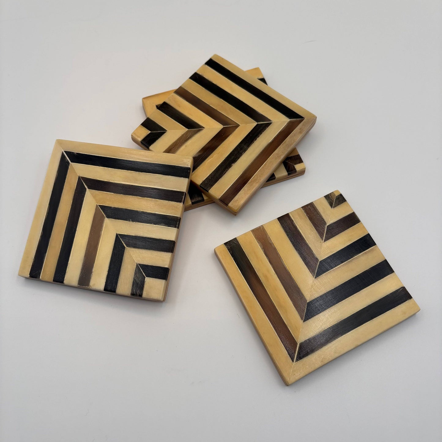 Wood & Camel Bone Coaster Set of 4 - Chevrons