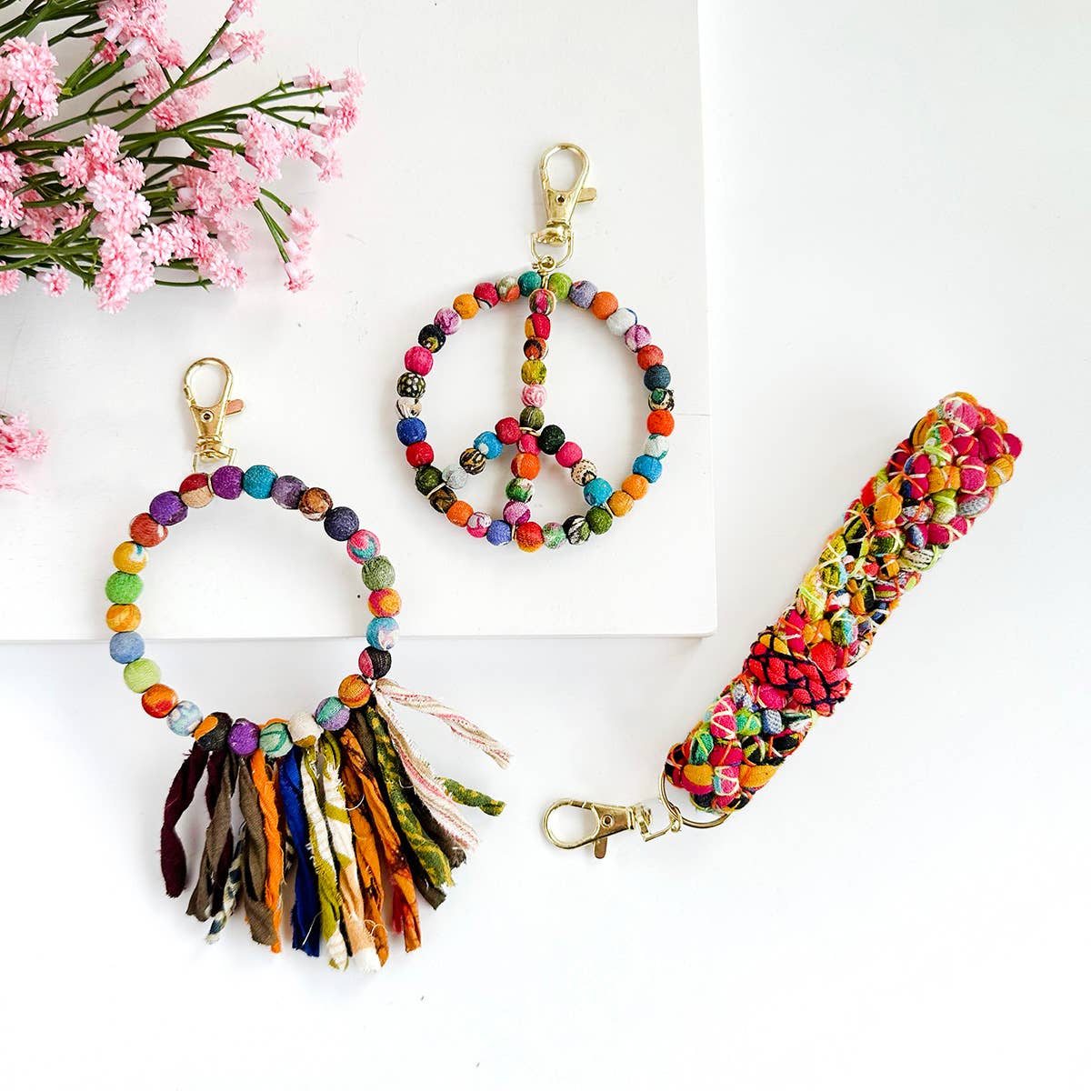 Kantha Peace Symbol Keychain Bag Clip