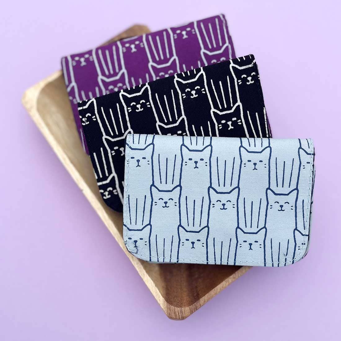 Cotton Canvas Cardholders - Cat Prints