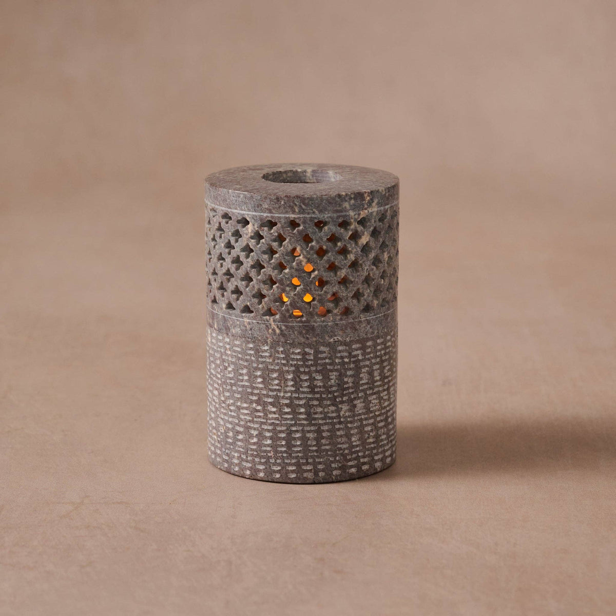 Jatil Carved Gorara Stone Tealight Holder