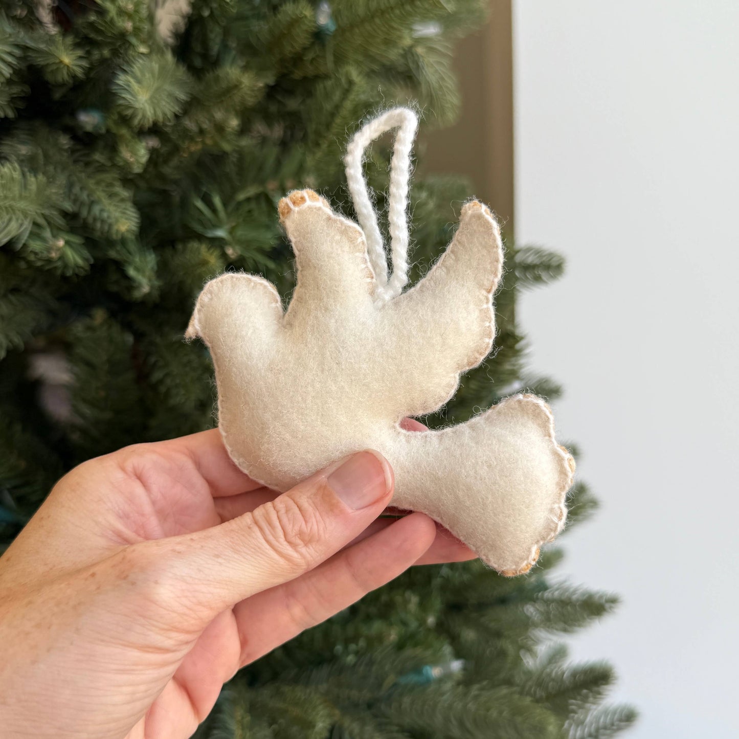 White Dove Embroidered Wool Ornament