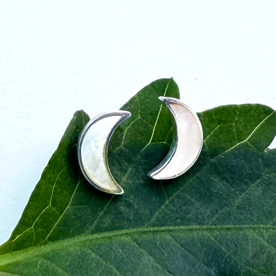 Mother-of-Pearl Moon Studs - Sterling Silver