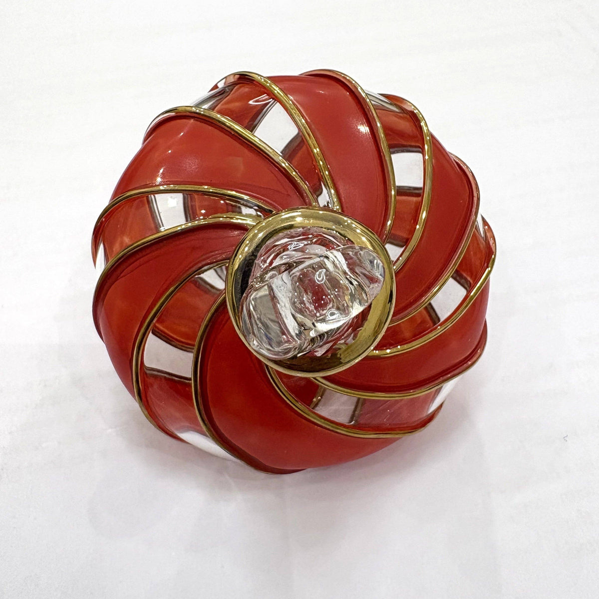 Blown Glass Small Ornament - Swirl Toupie: Red