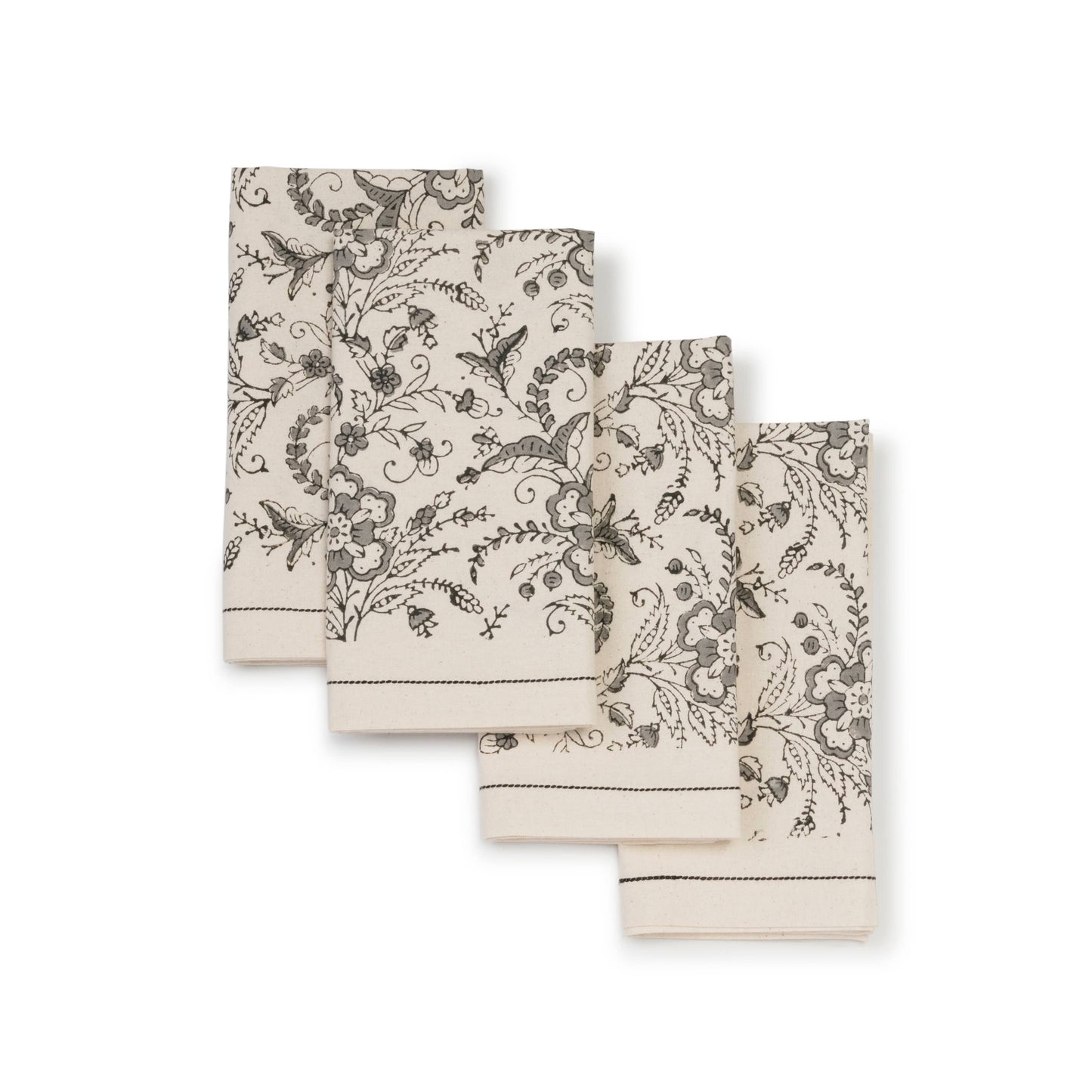 Hand Block Printed Cotton Set (4) - Ivy Slate