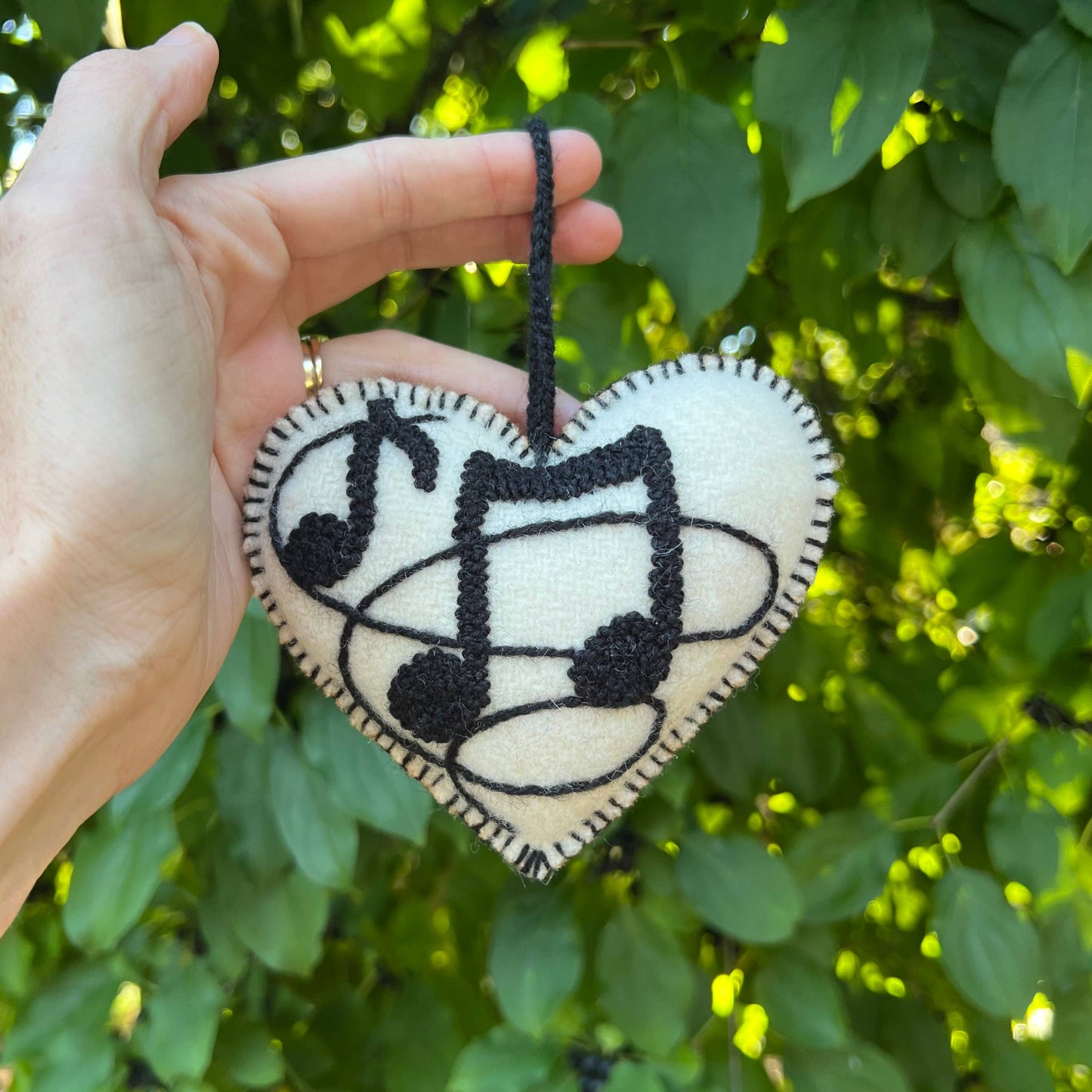 Music Note Embroidered Heart Ornament
