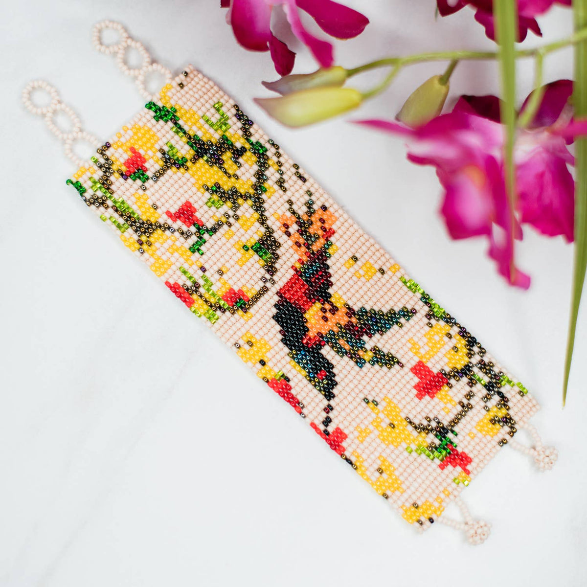 Earth Hummingbird Beaded Cuff