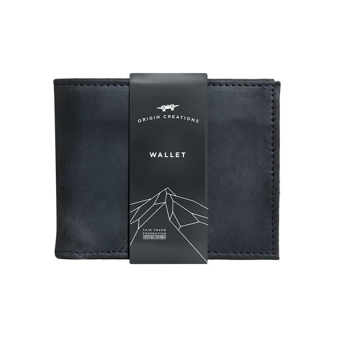 BIFOLD Leather Wallet  Electric Black  /  Fair Trade Artisan
