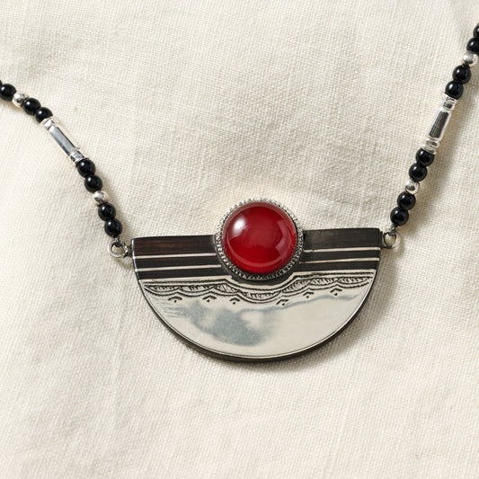 Necklace Tuareg silv/agate/ebony 20L blk/rd/silv