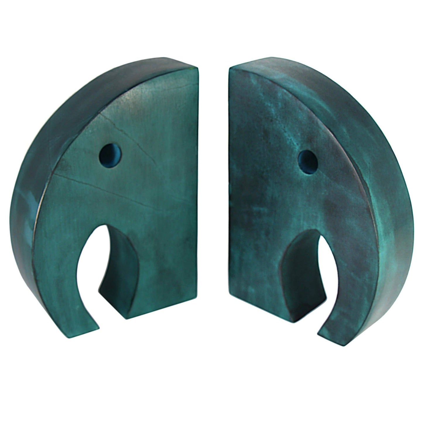 Carved Gorara Soapstone Bookends - Teal Elephant, Set of 2