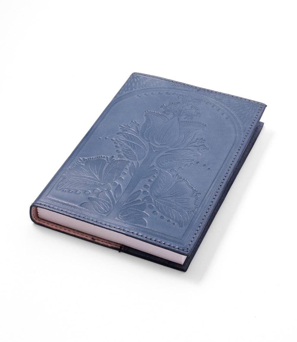 Refillable Leather Floral 5x7 Journal - Embossed Blue