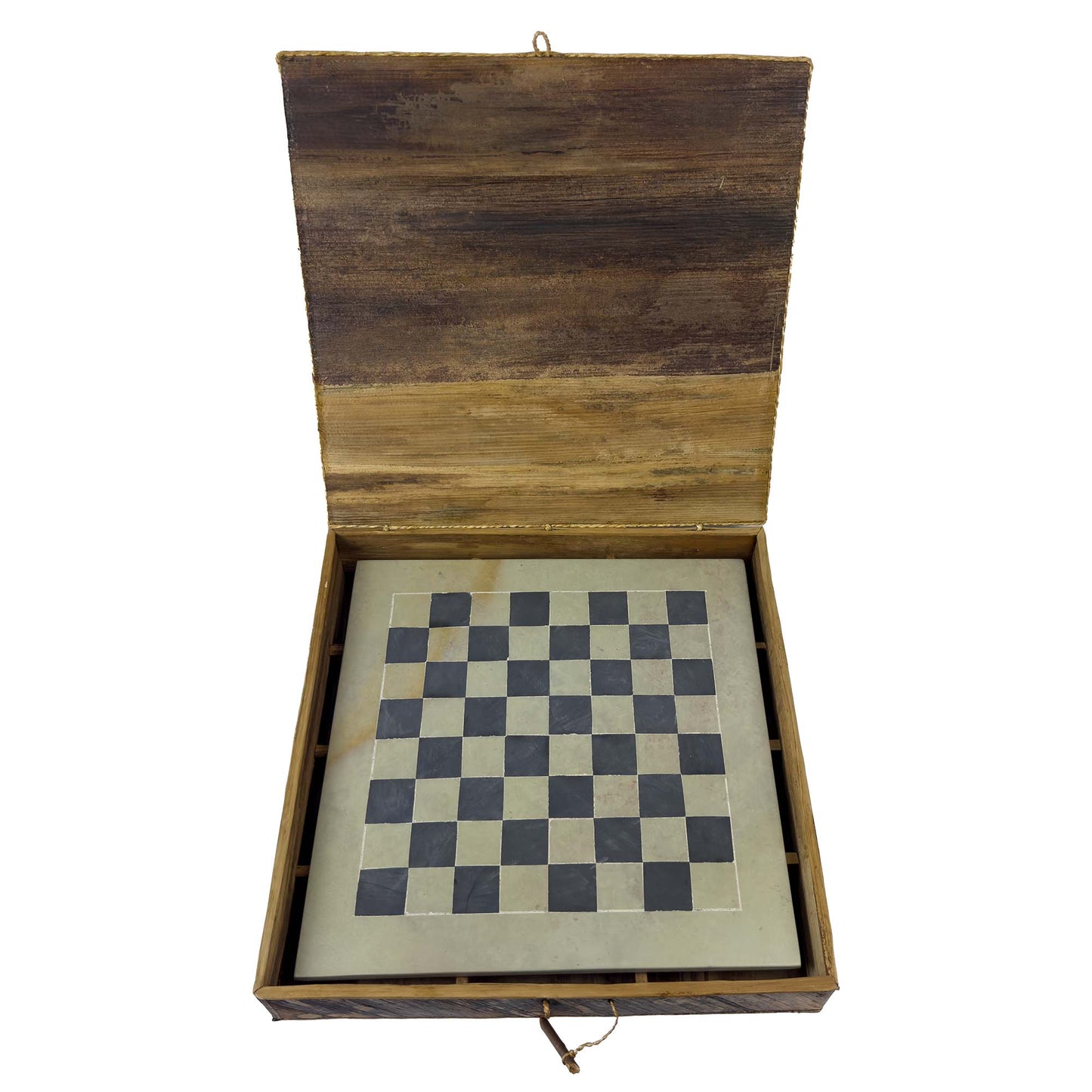 Soapstone Hand-Carved Chess Set w/ Box - African Maasai Tribe Pieces, Grey/Natural
