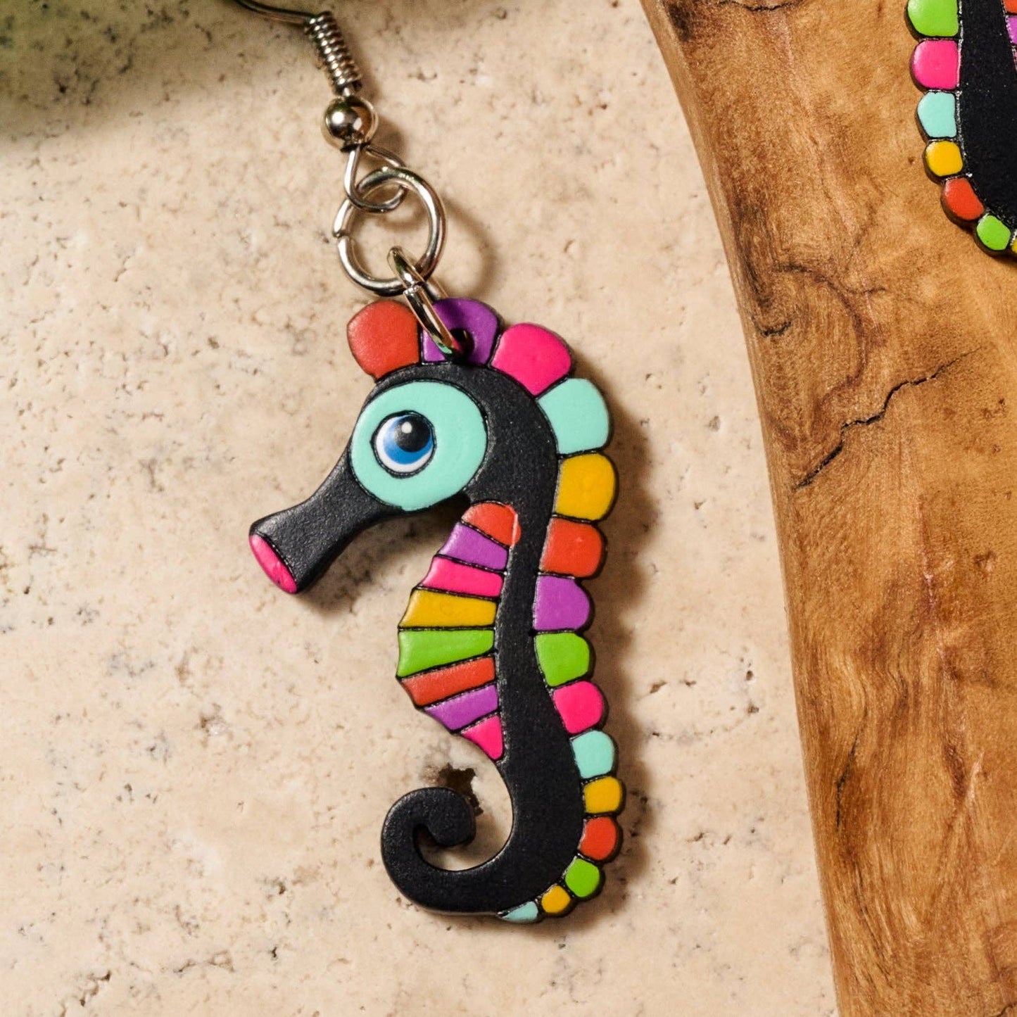 Hand Painted Gourd Seahorse Dangle Earrings