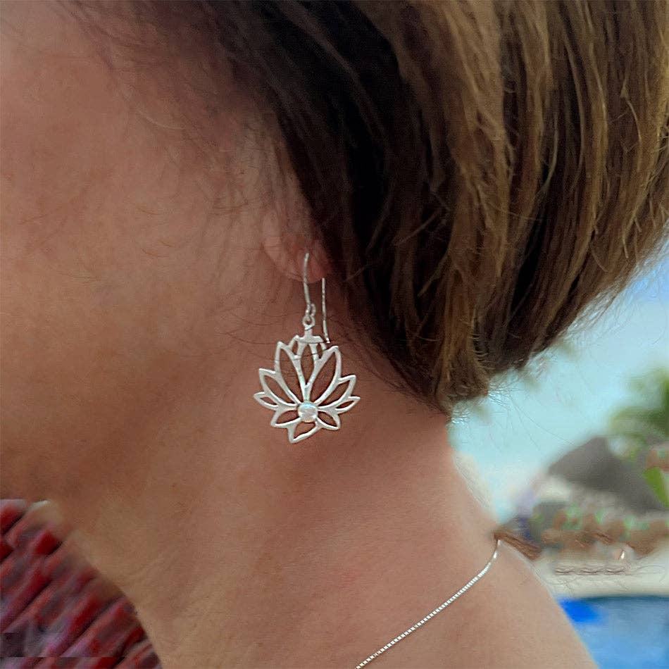 Lotus Pearl Earrings - Sterling Silver