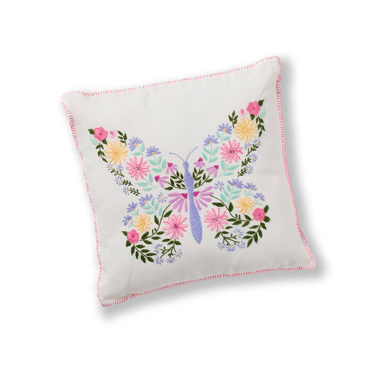 Butterfly Blossoms Embroidered Pillow
