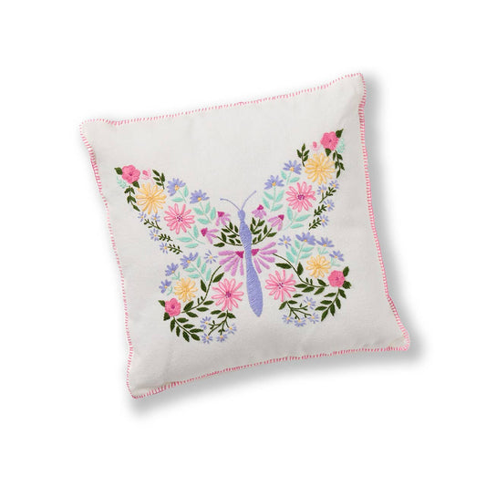 Butterfly Blossoms Embroidered Pillow