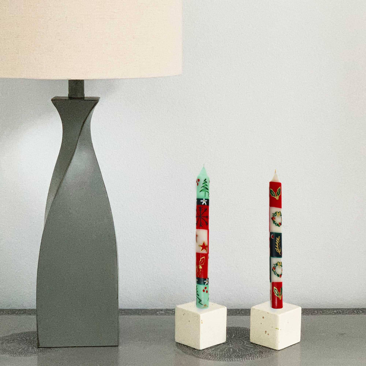 Christmas Hand-Painted Dinner Candles Pair
