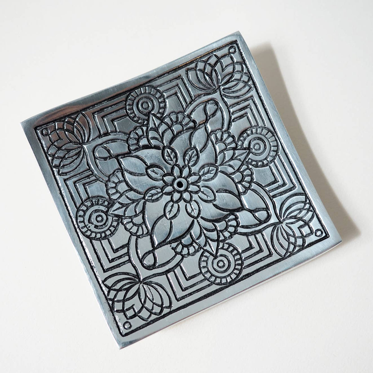 Recycled Aluminum Incense Square Holder with Pattern