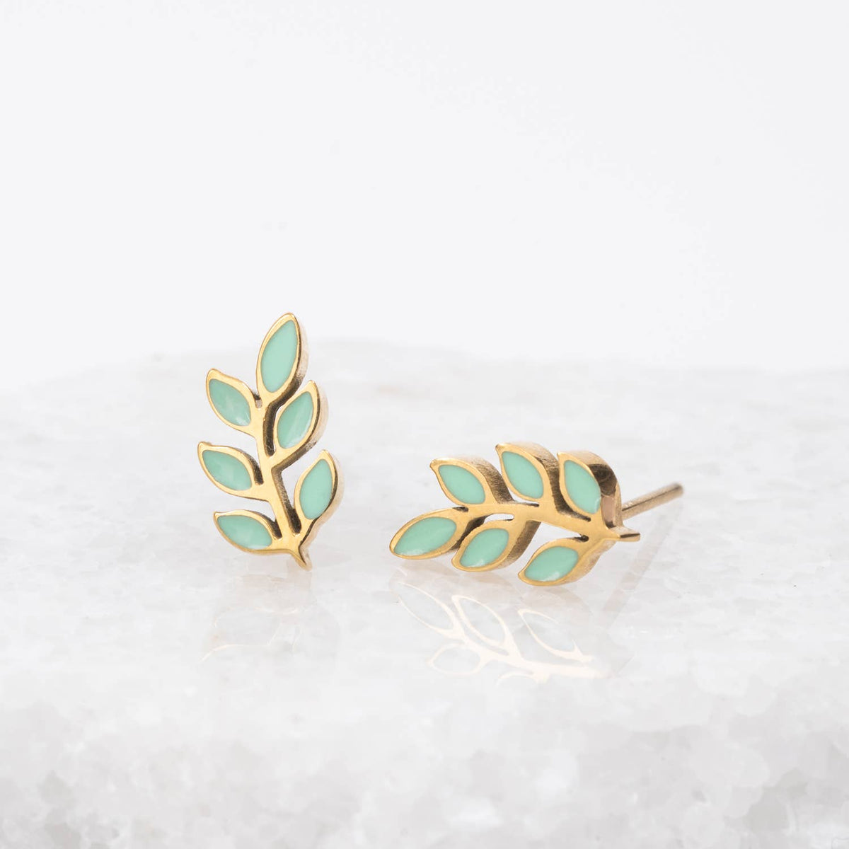 Rowen Leaf Stud Earrings - Mint