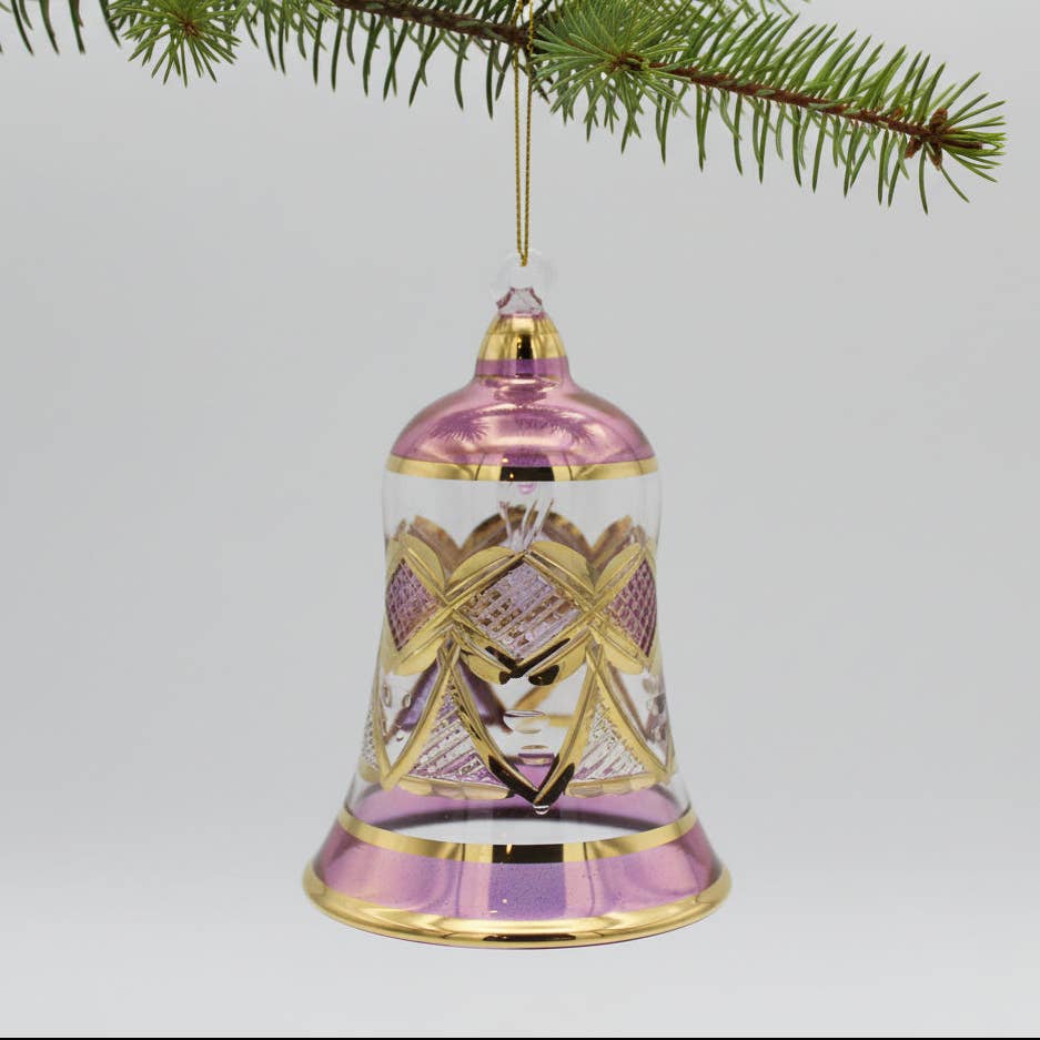 Blown Glass Ornament - Engraved Bell