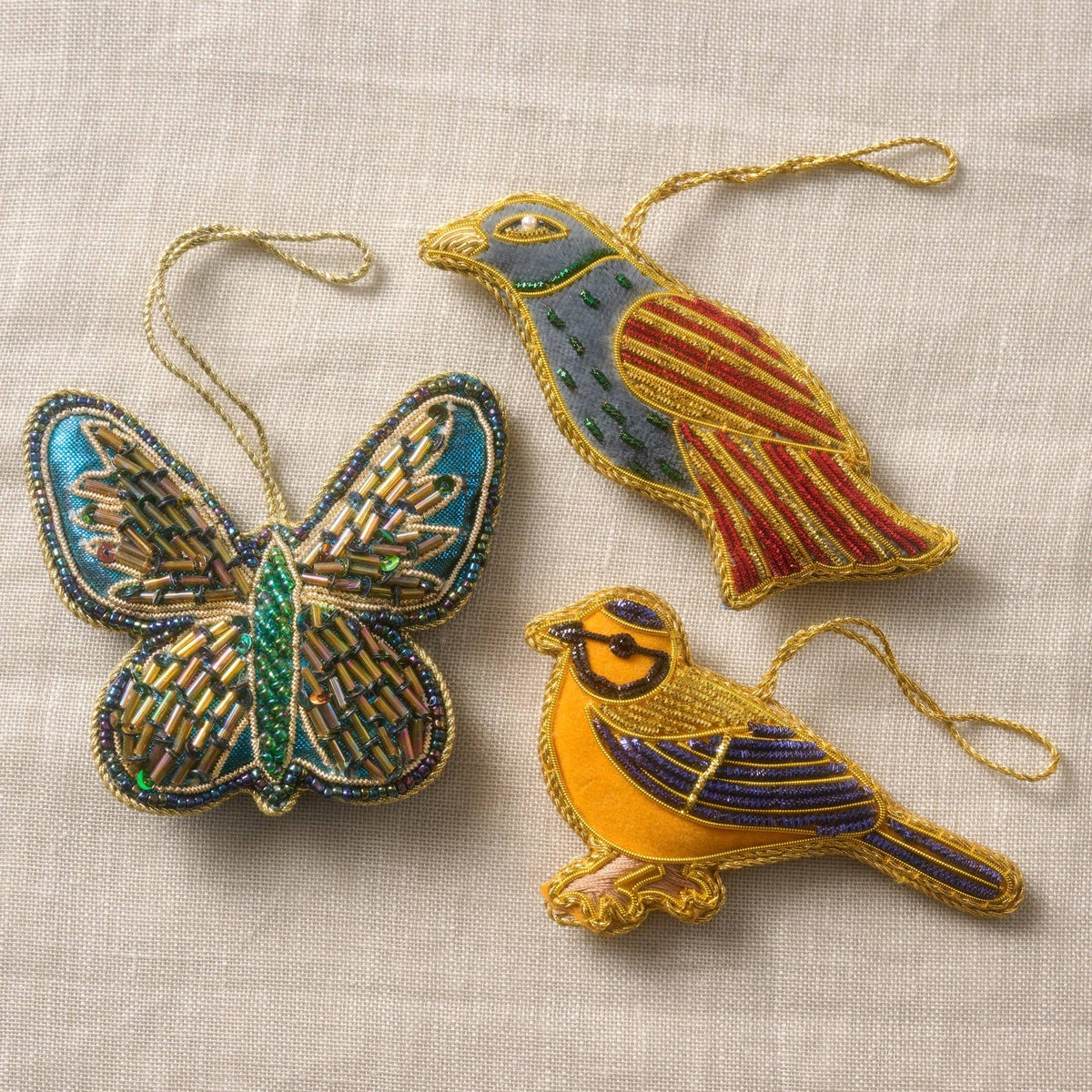 Kalyani Flocked Bird Ornament - Striped Wing