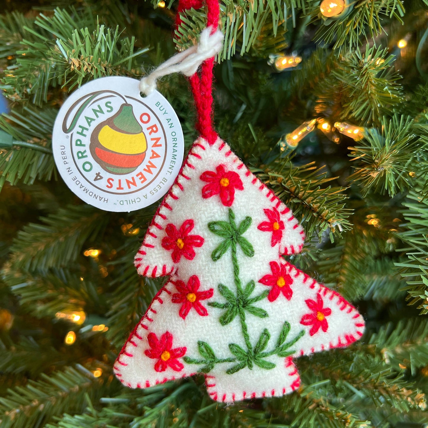 White Tree Embroidered Wool Ornament