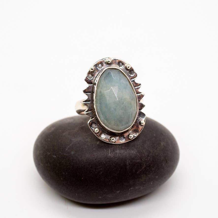 Decorated Sterling Silver Aquamarine Ring