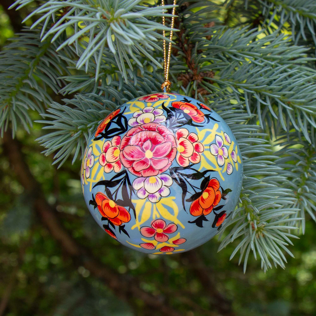 Handpainted Ornament - Periwinkle w/ Pink Peony Flowers