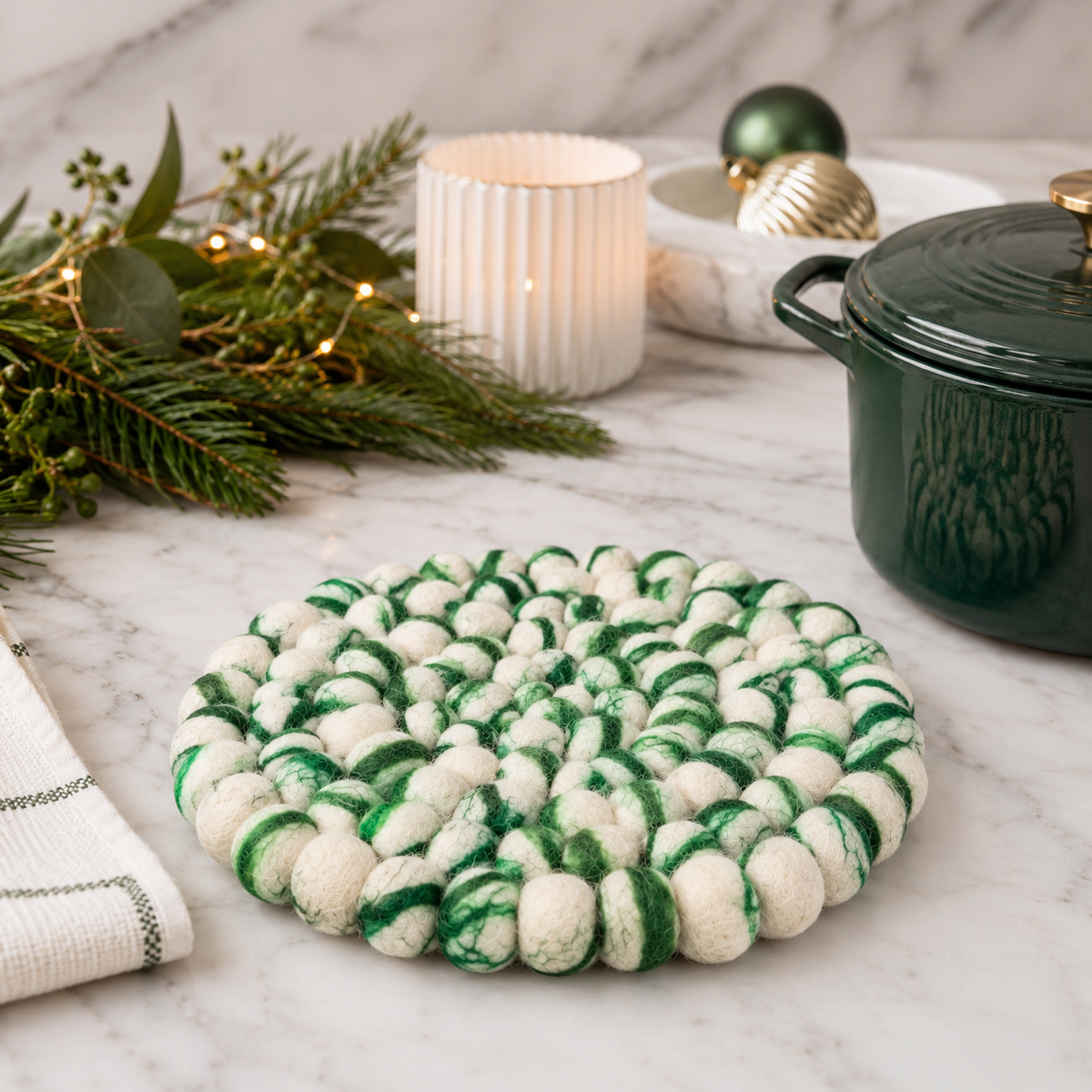 Round Felt Ball Trivet - Spearmint Green