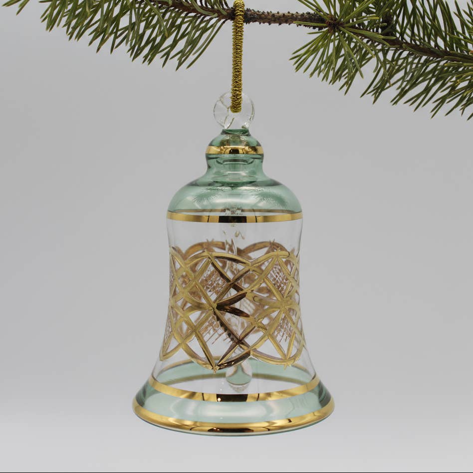 Blown Glass Ornament - Engraved Bell