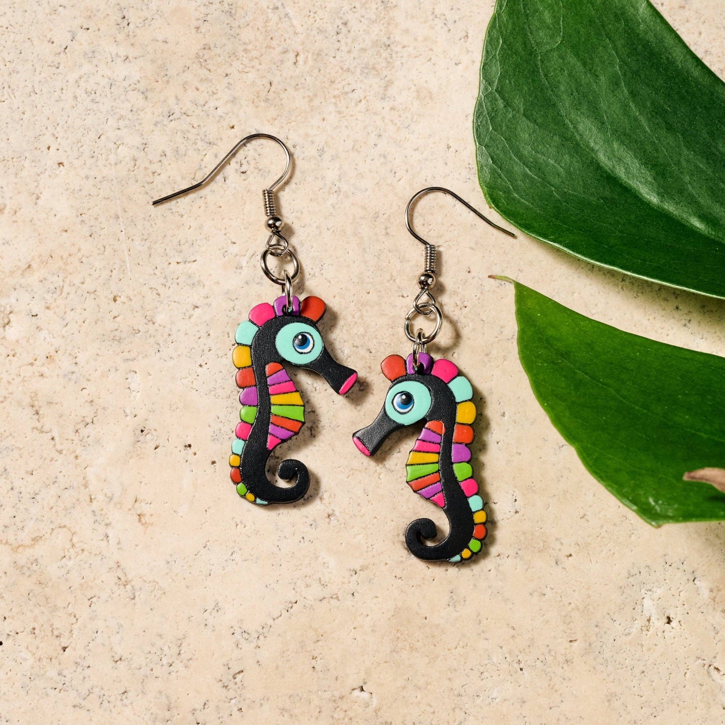 Hand Painted Gourd Seahorse Dangle Earrings