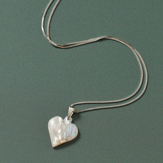 Necklace heart pend MOP 19L silver/white